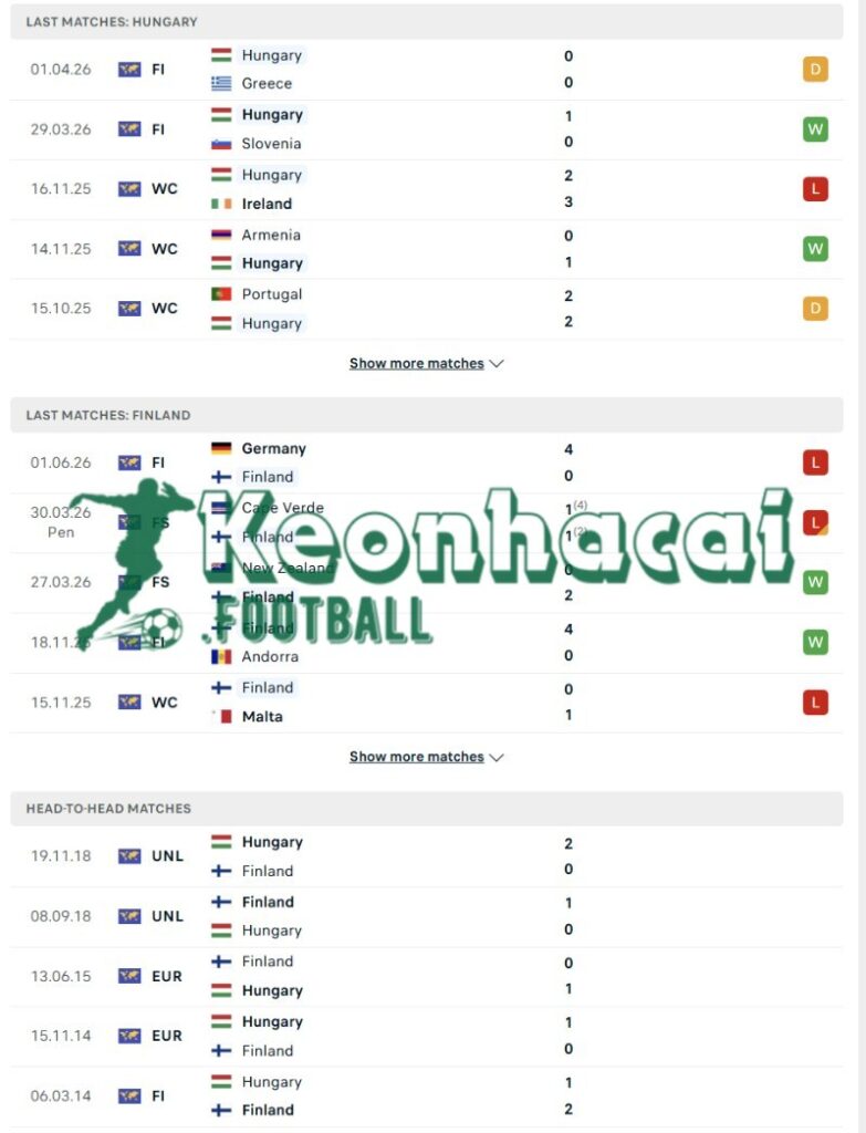 Phong độ và lịch sử đối đầu của Hungary vs Phần Lan  